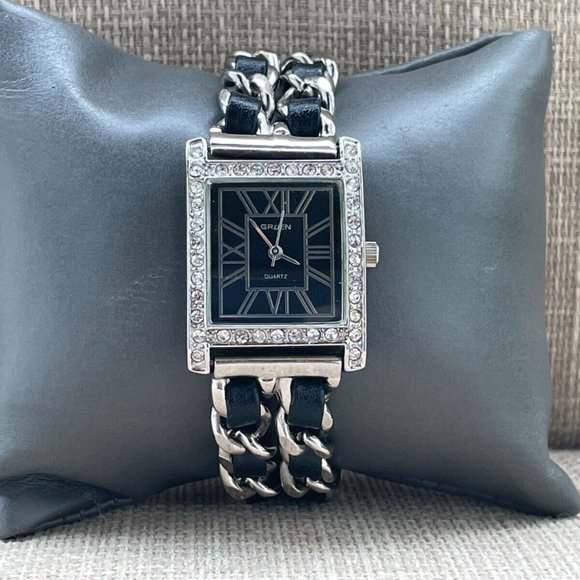 Gruen Ladies Wristwatch Black Leather Silver Tone Quartz Women Watch main image 9